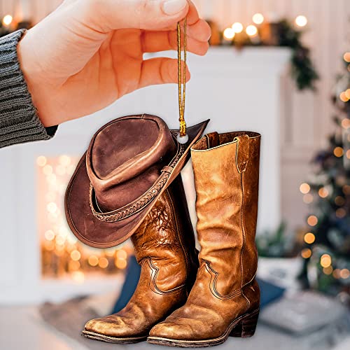 Talataca Cowboy Cowgirl Hat Boots Men Women Western Horse 2D Flat Car Rear View Mirror Accessories Christmas Tree Ornament Decoration Hanging Charm Interior Rearview Pendant Decor Gift - Image 5