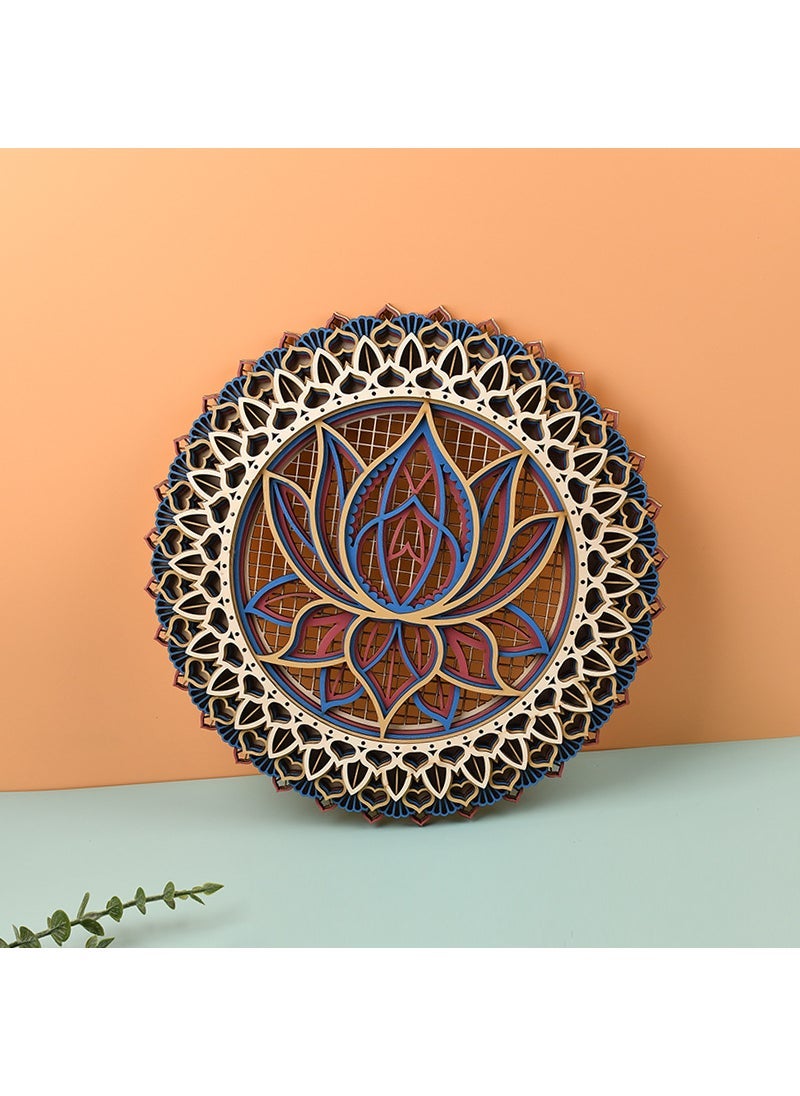 Wooden Mandala Lotus 5-layer Stitching Boxwood Interior Decoration Valentines Day Teachers Day Pendant Small Ornaments Dark blue series 