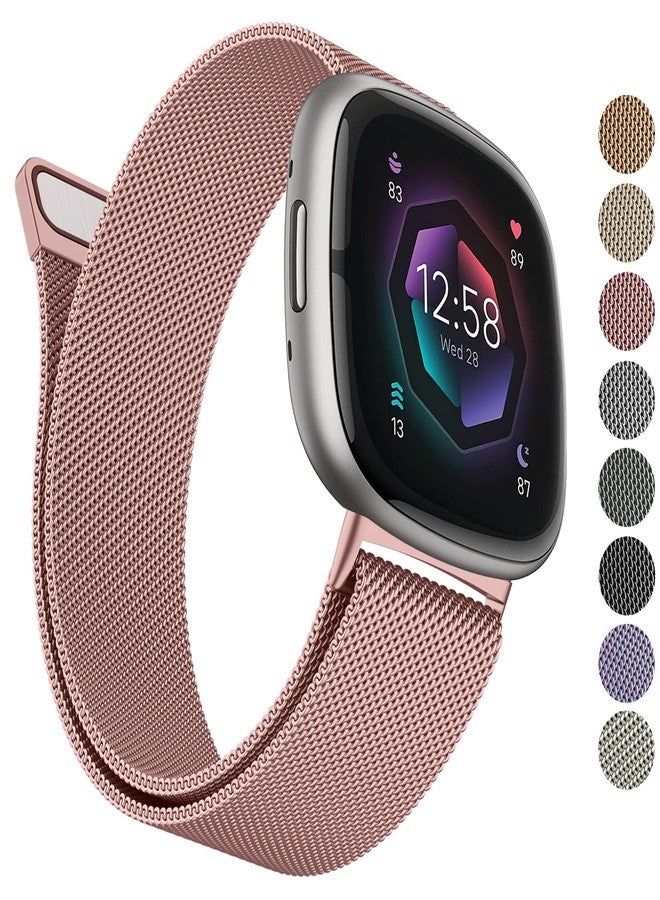 اي كي سوار معدني من AK متوافق مع Fitbit Sense 2 / Sense Bands/Fitbit Versa 4 / Versa 3 للرجال والنساء، سوار بديل مغناطيسي بحلقة شبكية من الفولاذ المقاوم للصدأ لـ Fitbit Sense 2 / Sense/Versa 4 / - Image 1