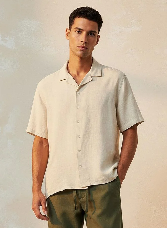 Splash FAV Basic Regular Fit Camp Collar Linen Blend Shirt