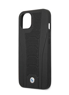 BMW iPhone 13 Hard Case Real Leather Back Cover Seat Pattern Tone On Tone Perforations Debossed Lines / Drop Protection / Premium Material / Easy Snap-on / Slim Profile - Black  - Image 4