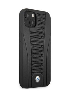 BMW iPhone 13 Hard Case Real Leather Back Cover Seat Pattern Tone On Tone Perforations Debossed Lines / Drop Protection / Premium Material / Easy Snap-on / Slim Profile - Black  - Image 3