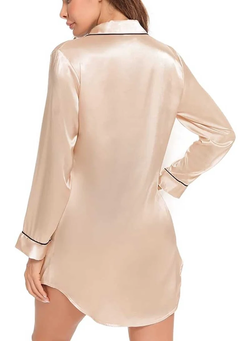 Caprisious  Women's Satin Long Sleeve Sleep Shirt: Elegant Silk Nightshirt with Button Down Design, Perfect Pajama Top for Women | Best Price UAE