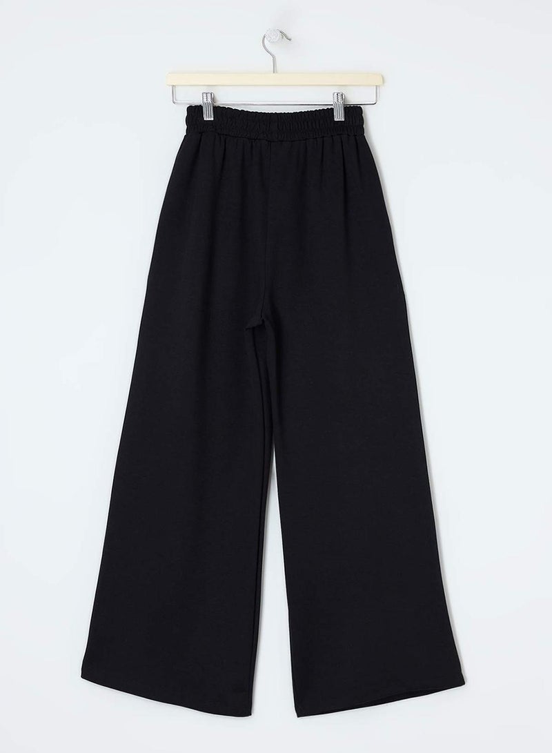trendyol Black Wide Leg Regular Waist Accessory Detailed Stretchy Knitted Sweatpants - Image 5