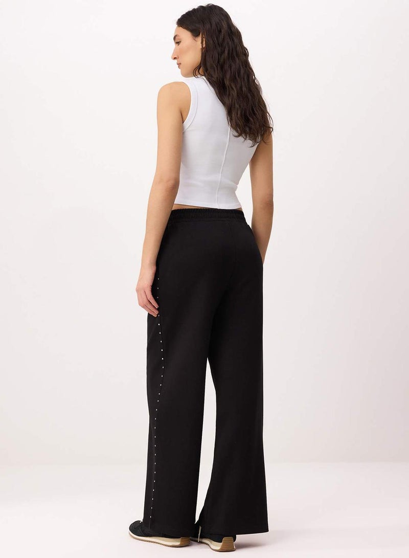 trendyol Black Wide Leg Regular Waist Accessory Detailed Stretchy Knitted Sweatpants - Image 4