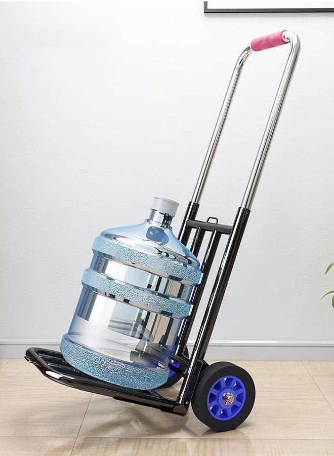 DUNISO Folding Hand Truck, Portable Dolly Cart, Folding Home Moving Trailer, Collapsible Luggage Cart with 3 Elastic Ropes, Heavy Duty Portable Luggage Trolley for Home, Luggage, Travel, Warehouse and Office(Blue Rubber Wheel) - Image 4