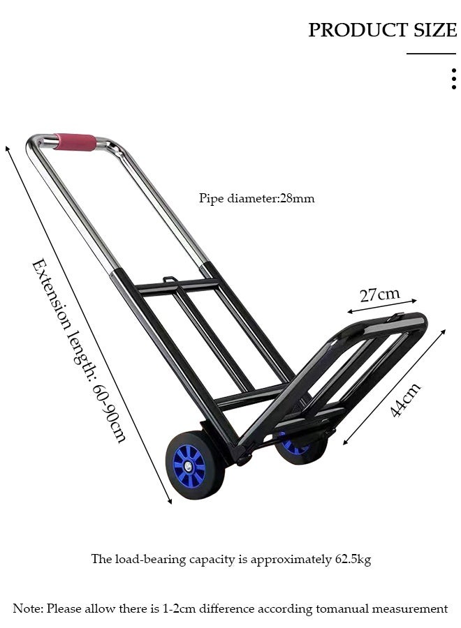 DUNISO Folding Hand Truck, Portable Dolly Cart, Folding Home Moving Trailer, Collapsible Luggage Cart with 3 Elastic Ropes, Heavy Duty Portable Luggage Trolley for Home, Luggage, Travel, Warehouse and Office(Blue Rubber Wheel) - Image 5