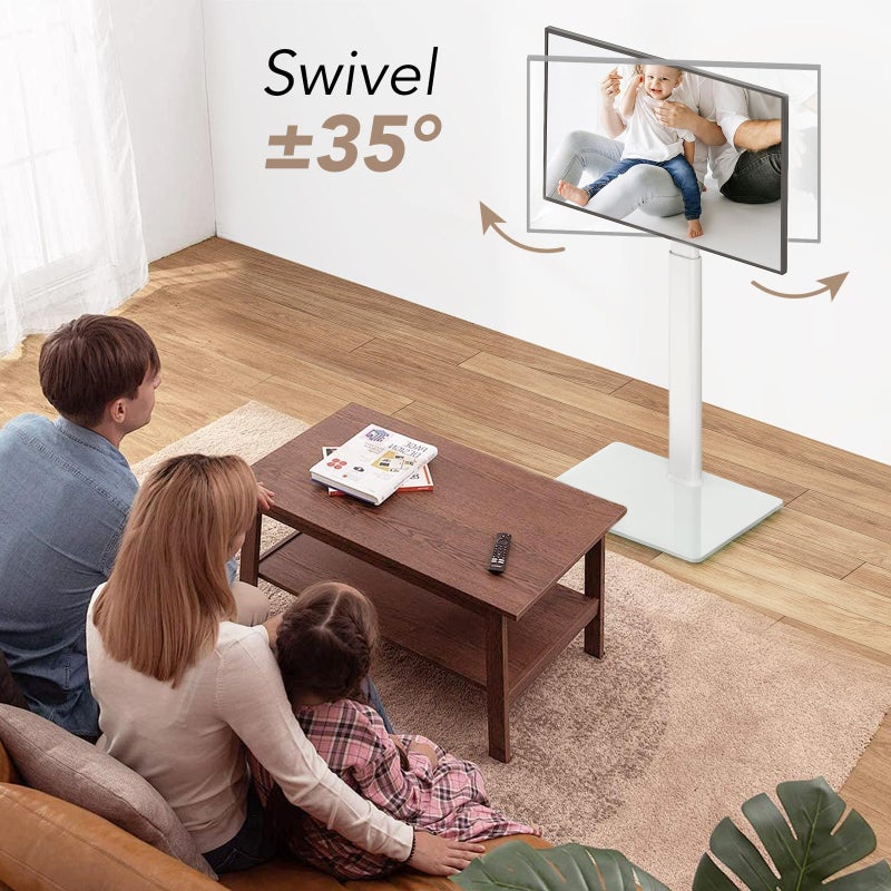 AX WABER Universal Floor TV Stand with Mount 70 Degree Swivel 9 Level Height Adjustable and Space Saving Design for Most 27 to 65 inch LCD, LED OLED TVs, Perfect for Corner & Bedroom White AX1006TW - Image 2