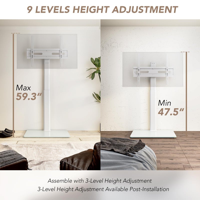 AX WABER Universal Floor TV Stand with Mount 70 Degree Swivel 9 Level Height Adjustable and Space Saving Design for Most 27 to 65 inch LCD, LED OLED TVs, Perfect for Corner & Bedroom White AX1006TW - Image 3