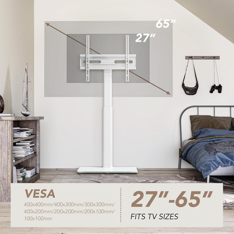 AX WABER Universal Floor TV Stand with Mount 70 Degree Swivel 9 Level Height Adjustable and Space Saving Design for Most 27 to 65 inch LCD, LED OLED TVs, Perfect for Corner & Bedroom White AX1006TW - Image 4