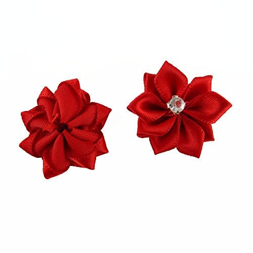 yueton Pack of 50 DIY Satin Ribbon Flowers with Rhinestone Craft Wedding Ornament Appliques (Assorted color-50pcs) - Image 4