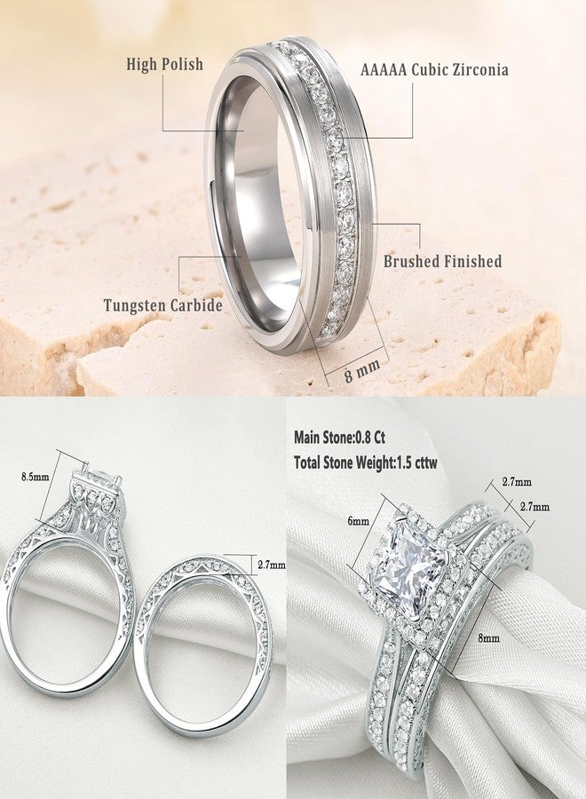نيو شي جولري أطقم خواتم زفاف من نيوشي للمجوهرات للرجال والنساء، خواتم فضية للرجال، خواتم وعد مرصعة بالزركونيا المكعبة، خواتم خطوبة، خواتم ذكرى زواج، مقاس 10 و7 - Image 4
