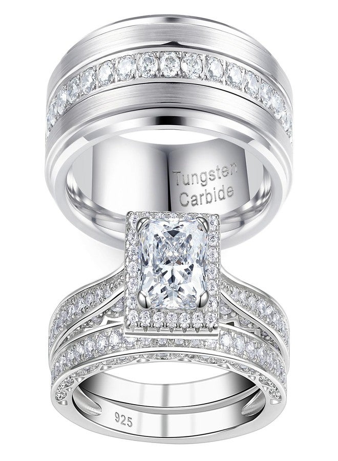 نيو شي جولري أطقم خواتم زفاف من نيوشي للمجوهرات للرجال والنساء، خواتم فضية للرجال، خواتم وعد مرصعة بالزركونيا المكعبة، خواتم خطوبة، خواتم ذكرى زواج، مقاس 10 و7 - Image 1