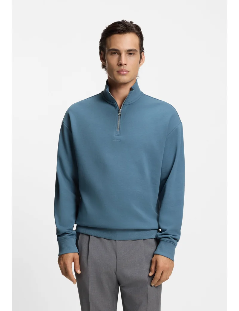 HUGO Zip-neck sweatshirt in cotton terry with logo print