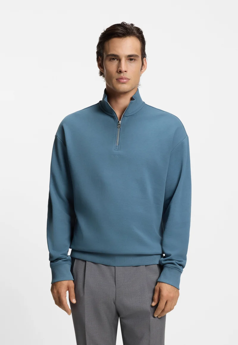 HUGO Cotton-terry logo sweatshirt with zip neck