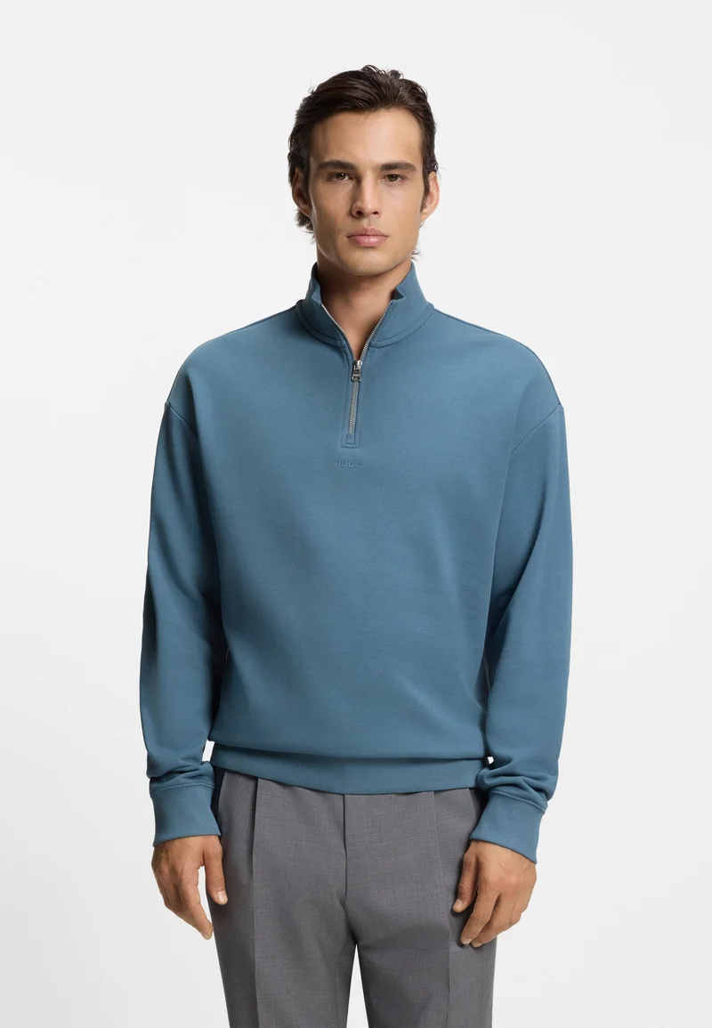 HUGO Cotton-terry logo sweatshirt with zip neck
