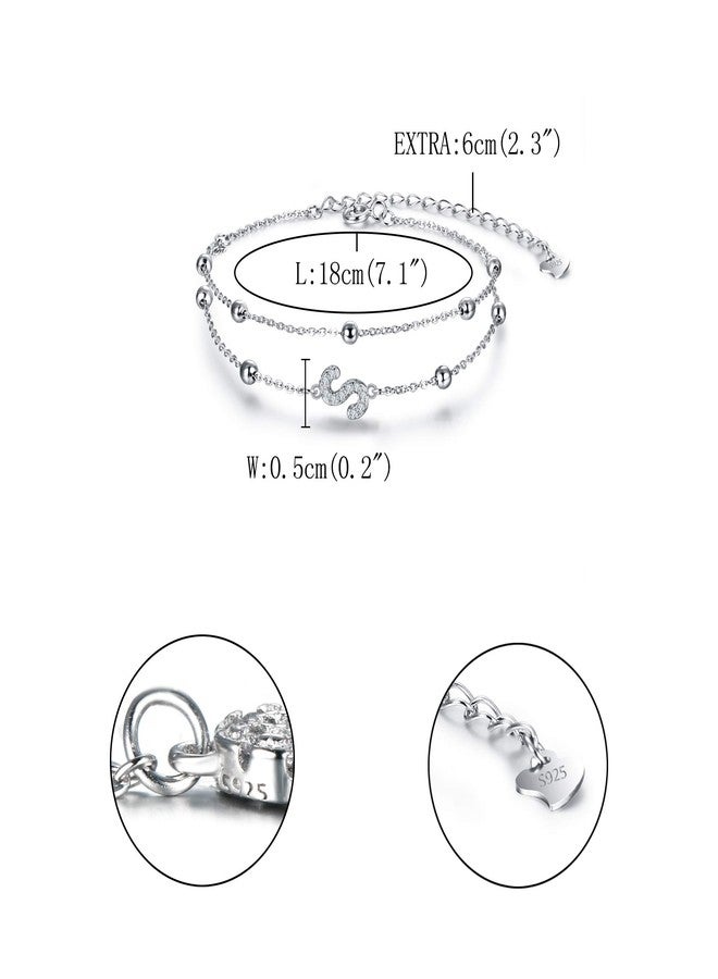 FANZE 925 Sterling Sliver Cubic Zircon Layered Letter Initial Link Bracelets for Women Dainty Jewelry Gifts for Anniversary Birthday Valentines Mother Day Chrismas - Image 4