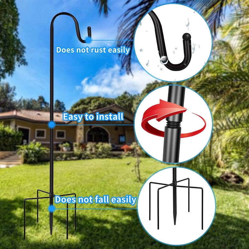 JOYSEUS Shepherd Hooks 2 Pack - 48 Inches High 1/2 Inch Thick Adjustable Rust Resistant Shepards Hooks for Outdoor Solar Lights, Lanterns, Flower Basket, Bird Feeder. - Image 4