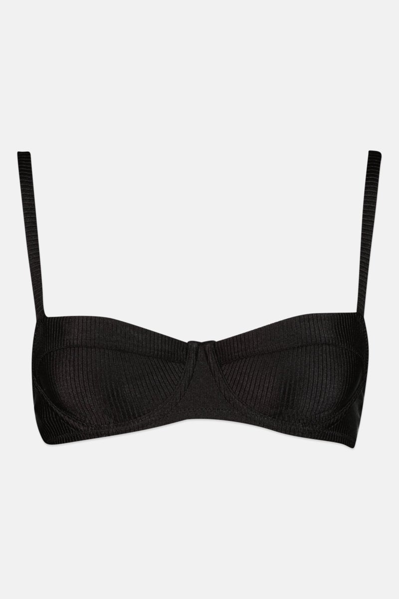 Aerie Women Ribbed Non Padded Bikini Top, Black  - Image 1