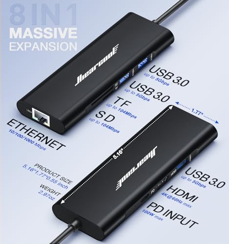Hiearcool USB C Hub, USBC to 4K@60 Hz HDMI Adapter with 100W PD, 8-in-1 USB-C Dongle Multiport Dock Compatible for MacBook Dell Lenovo HP Laptops-Midnight Black - Image 5