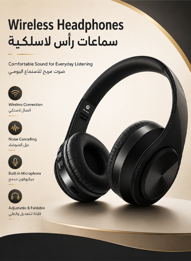 JZS Wireless Headphones, Wireless Noise Cancelling Headphones, Bluetooth Headphones with Microphone, Adjustable and Foldable Wireless Headphones - Image 1
