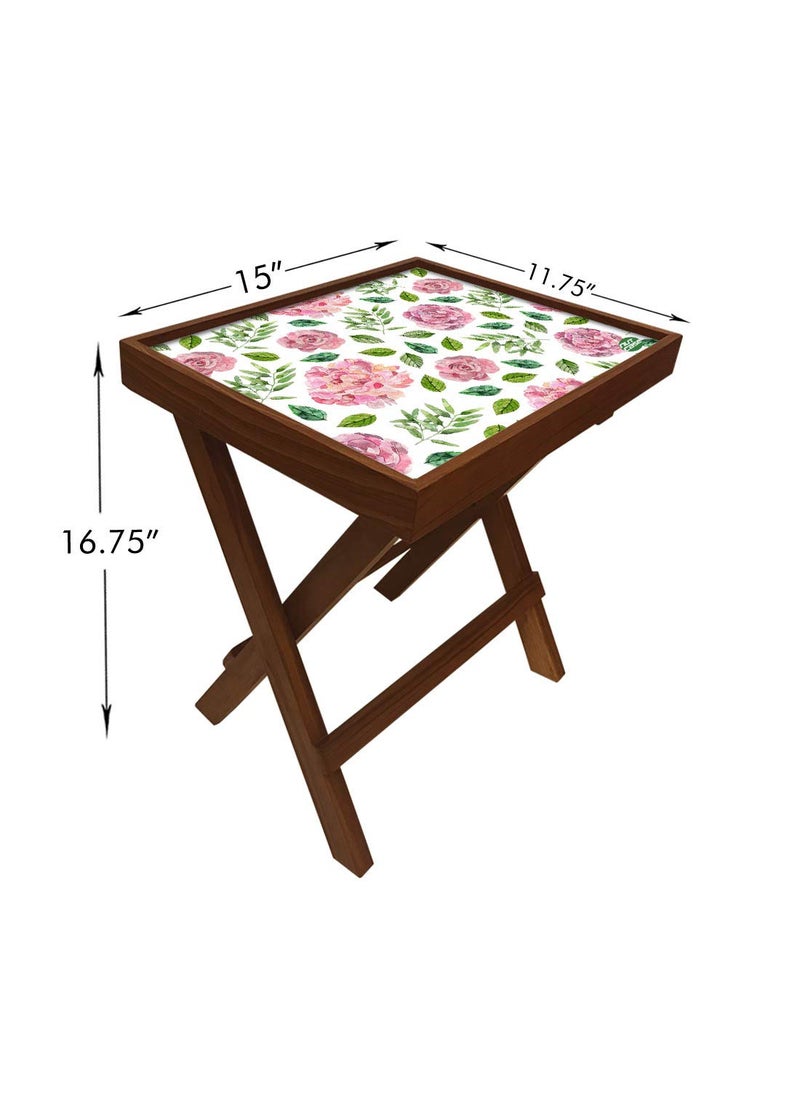 Nutcase Nutcase Designer Teak Wood Side Table Folding Wooden Bedside Coffee Outdoor Picnic Table Pink Florals  - Image 3