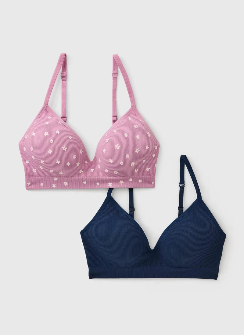 Matalan 2 Pack Navy & Pink Print Seam Free Moulded Bras