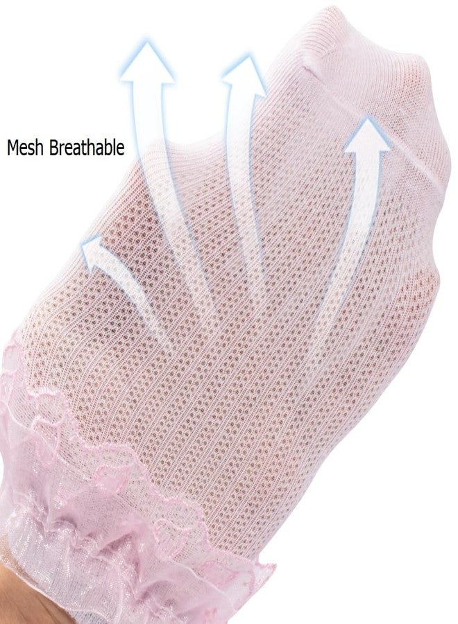 Looching 4 Pairs Toddler Baby Girls Ruffle Lace Trim Socks with Bow Frilly Eyelet Mesh Princess Ankle Dress Dance Socks for Little Kids/Big Kids… - Image 3