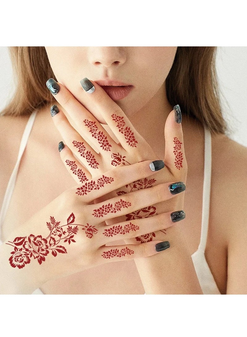 8 Sheets of New Red Henna Art Tattoo Stickers Full Hand Mehndi Design Waterproof Temporary Tattoos Ramadan Eid Gift - Image 4