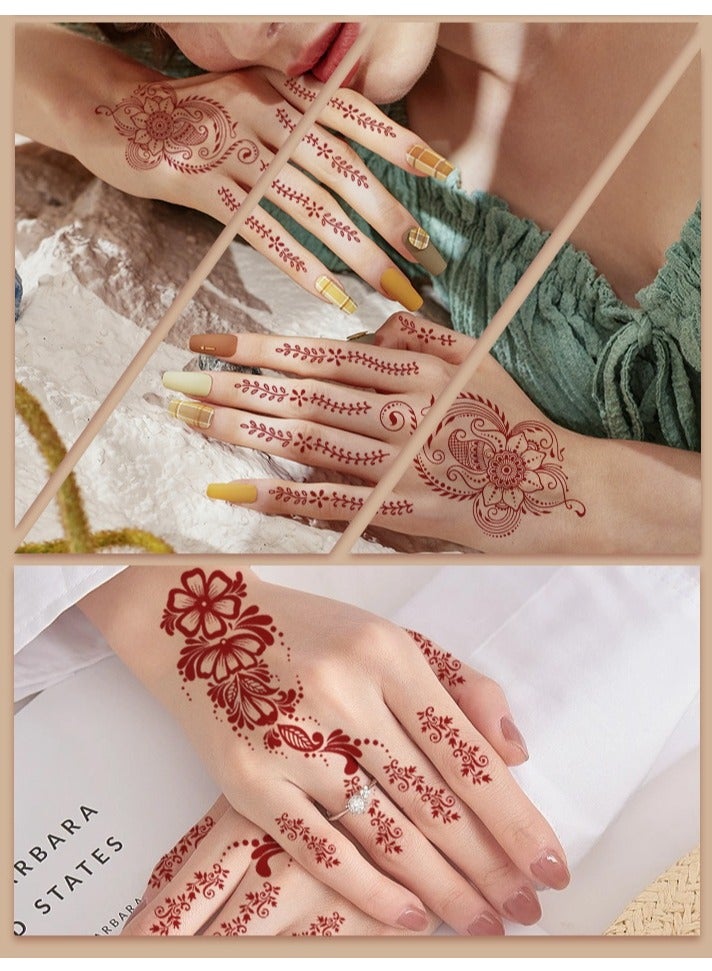 8 Sheets of New Red Henna Art Tattoo Stickers Full Hand Mehndi Design Waterproof Temporary Tattoos Ramadan Eid Gift - Image 3