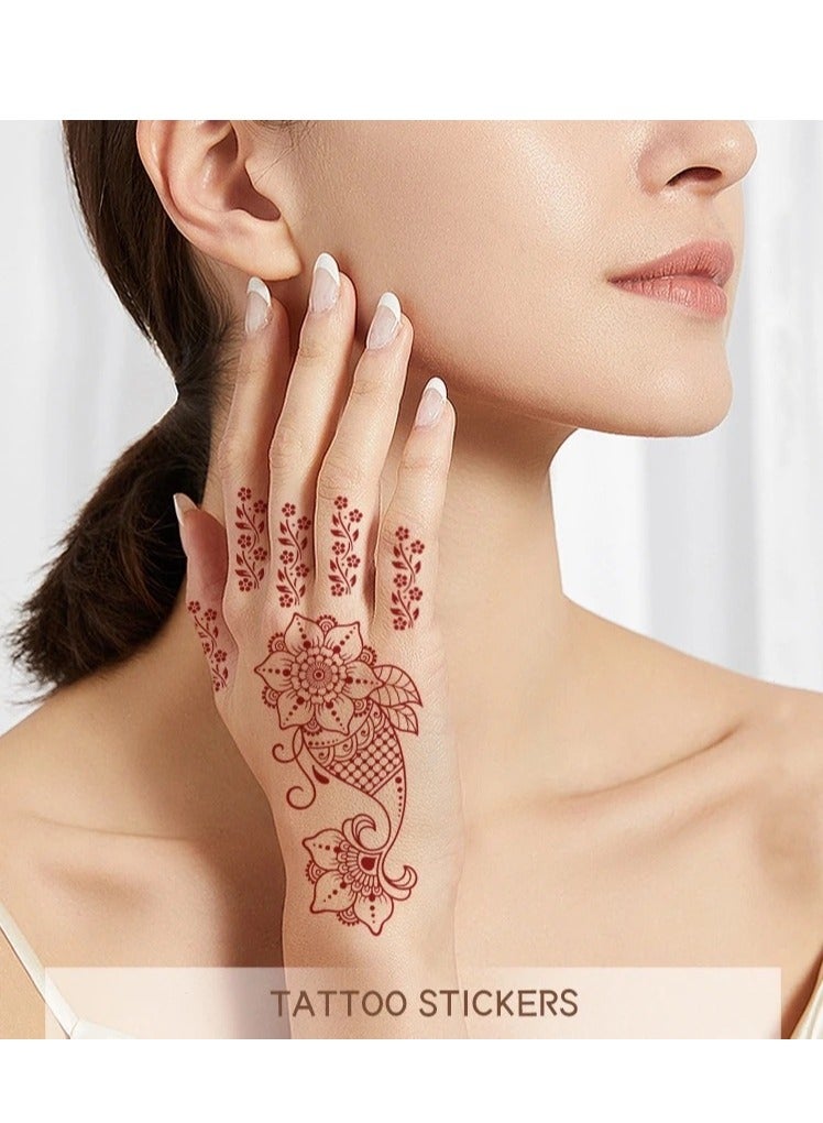 8 Sheets of New Red Henna Art Tattoo Stickers Full Hand Mehndi Design Waterproof Temporary Tattoos Ramadan Eid Gift - Image 5