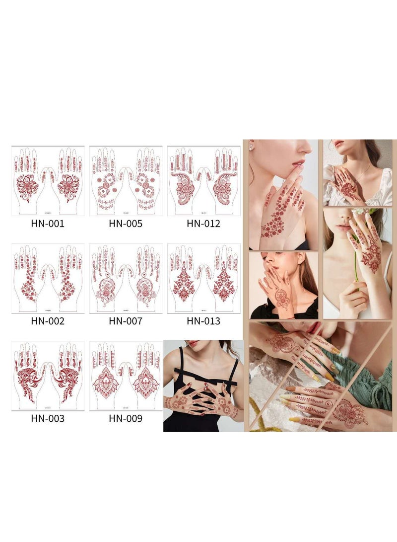 8 Sheets of New Red Henna Art Tattoo Stickers Full Hand Mehndi Design Waterproof Temporary Tattoos Ramadan Eid Gift - Image 1