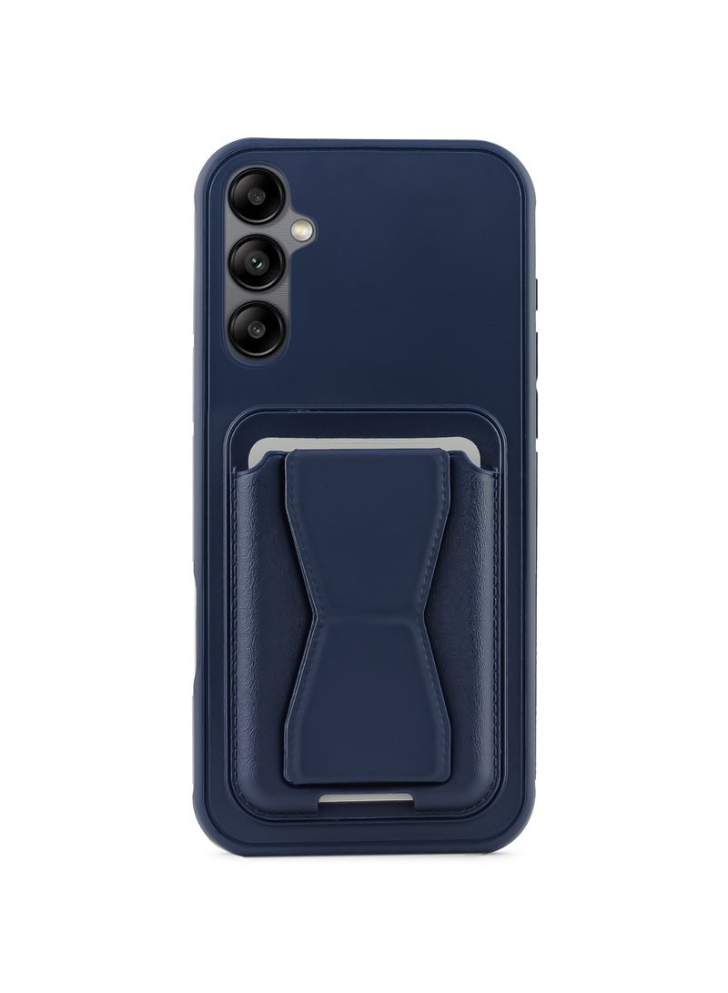 Leather back cover with card wallet Foldable Shockpoof Case compatible with Samsung Galaxy A55 (Blue) 