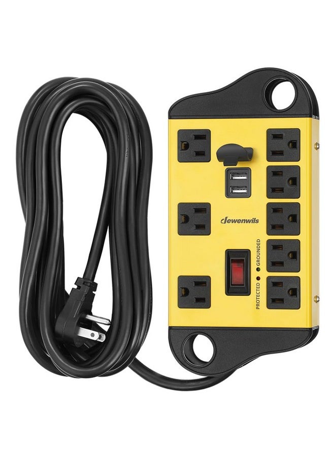 DEWENWILS DEWENWILS 8-Outlet Metal Power Strip Surge Protector with 2 USB Ports, UL Listed, 15 Ft Flat Plug Extension Cord, Heavy Duty Industrial Power Strip,15A Circuit Breaker, 1440Joules, Wall Mount  - Image 1