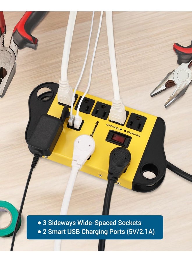 DEWENWILS DEWENWILS 8-Outlet Metal Power Strip Surge Protector with 2 USB Ports, UL Listed, 15 Ft Flat Plug Extension Cord, Heavy Duty Industrial Power Strip,15A Circuit Breaker, 1440Joules, Wall Mount  - Image 5