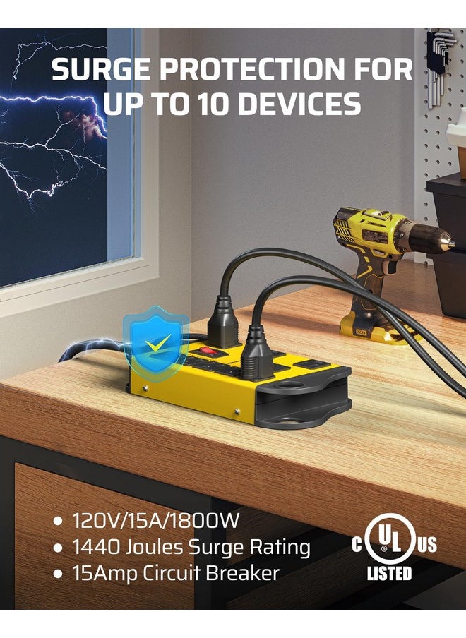 DEWENWILS DEWENWILS 8-Outlet Metal Power Strip Surge Protector with 2 USB Ports, UL Listed, 15 Ft Flat Plug Extension Cord, Heavy Duty Industrial Power Strip,15A Circuit Breaker, 1440Joules, Wall Mount  - Image 2