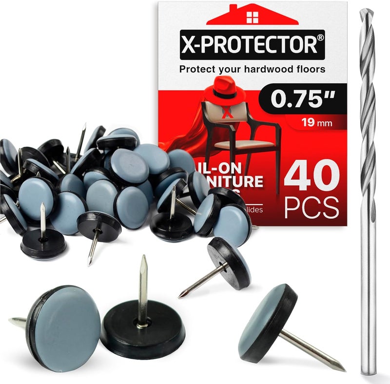X-Protector Chair Glides – 0.75" Furniture Glides 40 pcs – Grey Nail-on Chair Sliders – Premium Chair Leg Floor Protectors – Slide Effortlessly with Leg Pads That Protect Your Floor! - Image 1