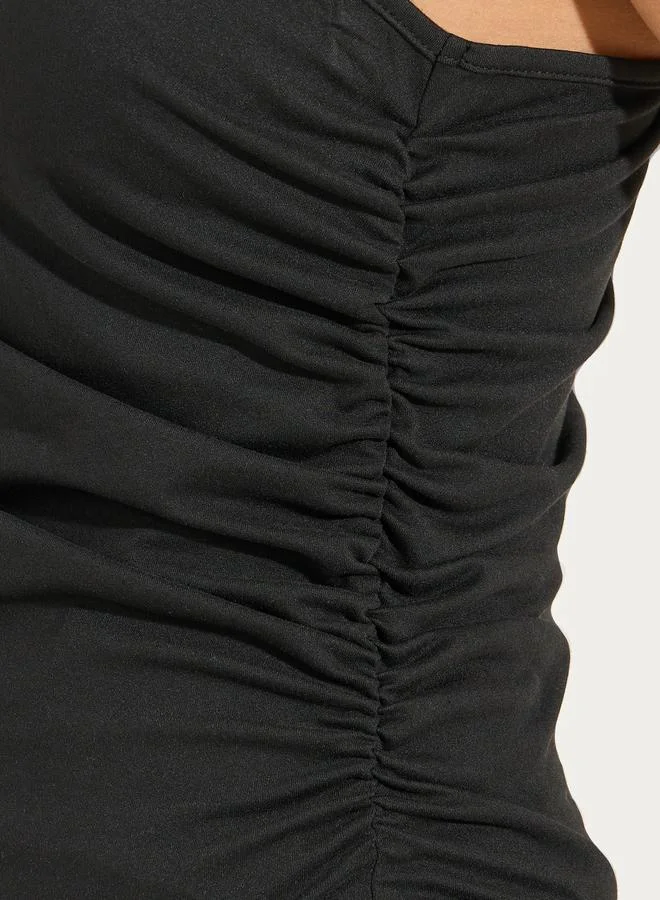 Styli Solid One Shoulder Top with Gathered Detail