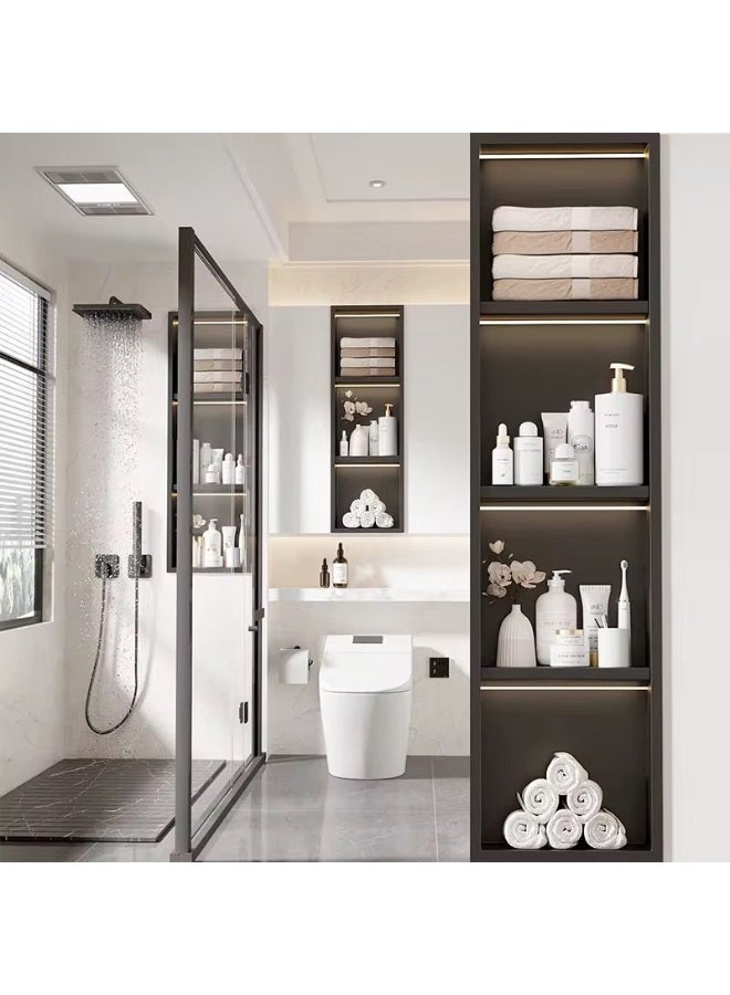 Customized Modern Hotel Matte Black , Room Shelf  Shower LED Light 4-Tier Stainless Steel Recessed Bathroom Wall