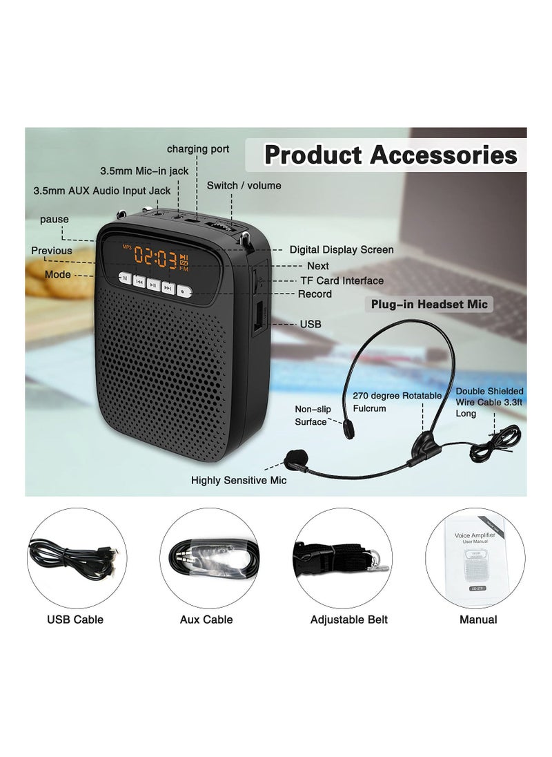 Portable Voice Amplifier, Mini Voice Amplifier Wired Headset Microphone Speaker Set for Teachers 15W Rechargeable Lightweight Personal Mic for Classroom, Tour Guides, Instructors and Presentation - Image 5