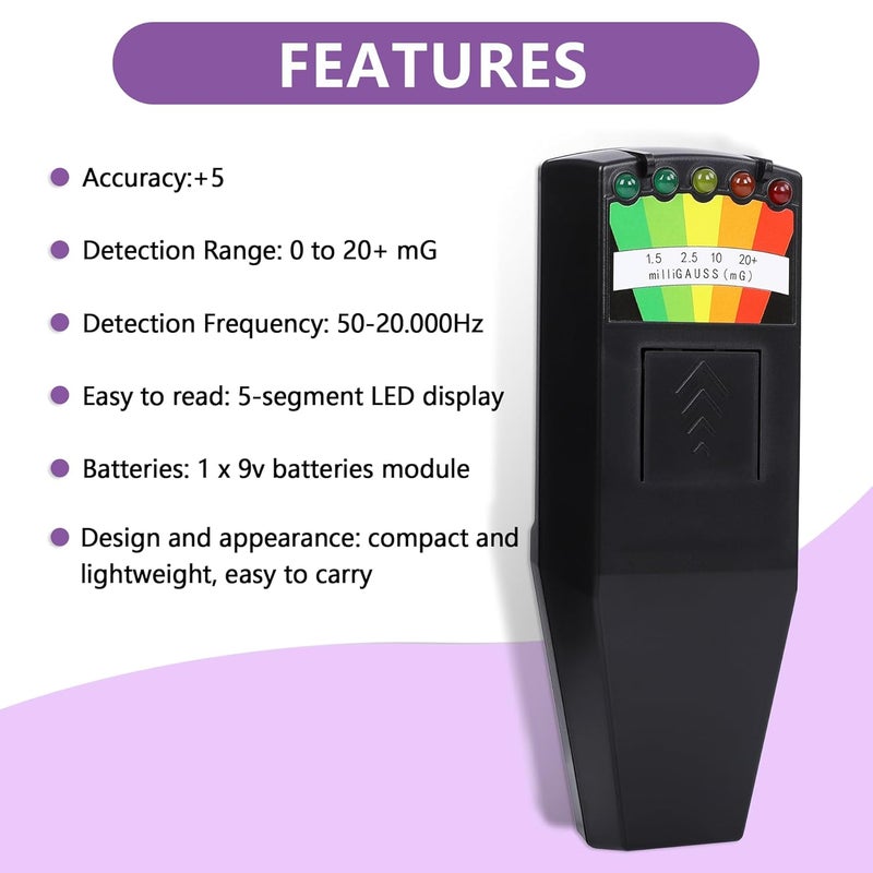 FOWBOA Ghost Hunting EMF Meter Equipment 5 LED Magnetic Field Detector Hand-held Spirit Box Paranormal Equipment，Home and Office EMF Detection - Image 3