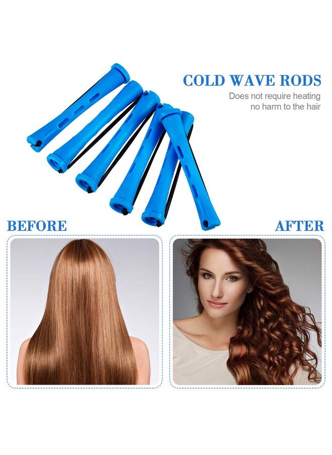 WILLBOND - 48 Pieces Hair Perm Rods Short Cold Wave Rods Plastic Perming Rods Hair Curling Rollers Curlers with Steel Pintail Comb Rat Tail Comb for Hairdressing Styling Supplies (0.35 Inch, Blue and Dark Blue) - Image 1