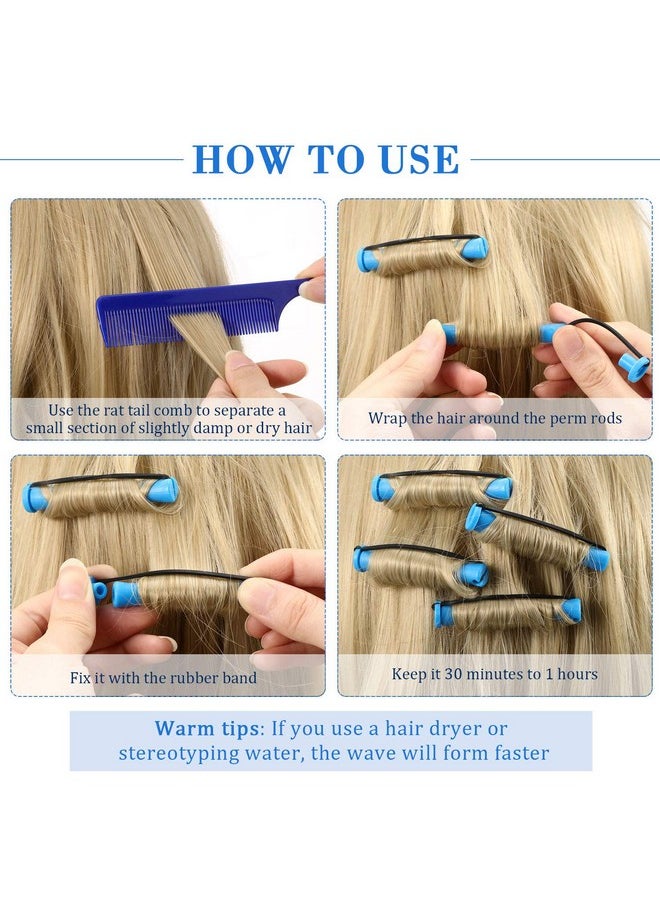 WILLBOND - 48 Pieces Hair Perm Rods Short Cold Wave Rods Plastic Perming Rods Hair Curling Rollers Curlers with Steel Pintail Comb Rat Tail Comb for Hairdressing Styling Supplies (0.35 Inch, Blue and Dark Blue) - Image 1