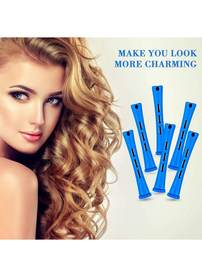 WILLBOND - 48 Pieces Hair Perm Rods Short Cold Wave Rods Plastic Perming Rods Hair Curling Rollers Curlers with Steel Pintail Comb Rat Tail Comb for Hairdressing Styling Supplies (0.35 Inch, Blue and Dark Blue) - Image 1