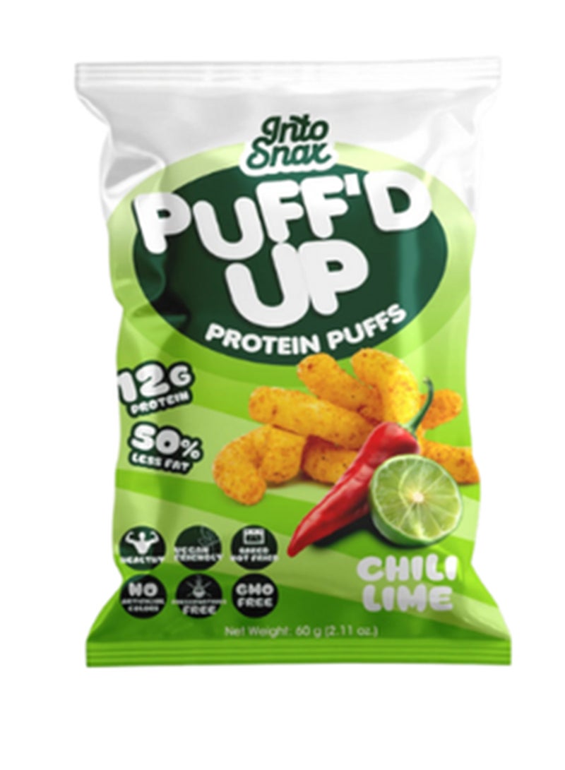 Puff'D Up High Protein Chips - Zesty Chilli Lime - 60G Bag - Spicy Protein Power Snack - Low Fat, Baked Not Fried, Gluten-Free & Deliciously Crunchy Fitness Snack
