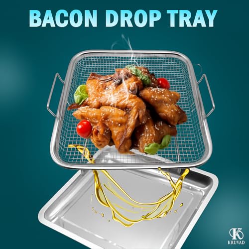 Kruvad Air Fryer Basket Tray Set for Oven – Stainless Steel Non-Stick Grill Basket Steel Baking Tray | 2 Pcs Silver Air Fryer Tray & Oven Rack for Crispy Cooking, Roasting, Baking 26.5'' L x 25'' W - Image 5