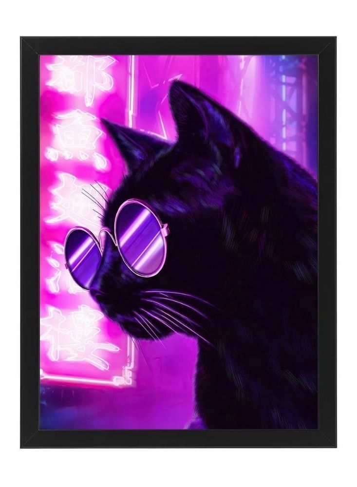 RKN Cat Neon Digital Wall Art Poster Frame 30x40 cm - Image 2