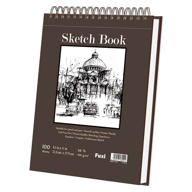 Fuxi Sketchbook 85x11 100 Sheets Hard Cover Sketch Book 85 x 11 68 lb100gsm Drawing Pad Paper Spiral Sketch Pad 85 x 11 Blank Sketchbook for Art Class Artist Supplies for Adults