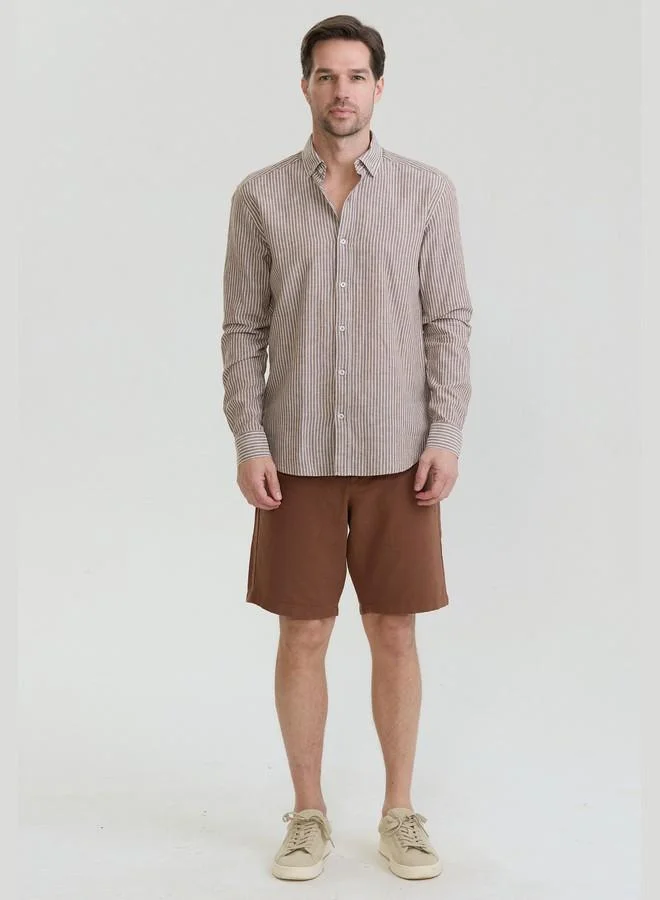 FELIX HARDY Brown Men's Cotton Linen Blend Long Sleeve Shirt for Men | Best Price UAE