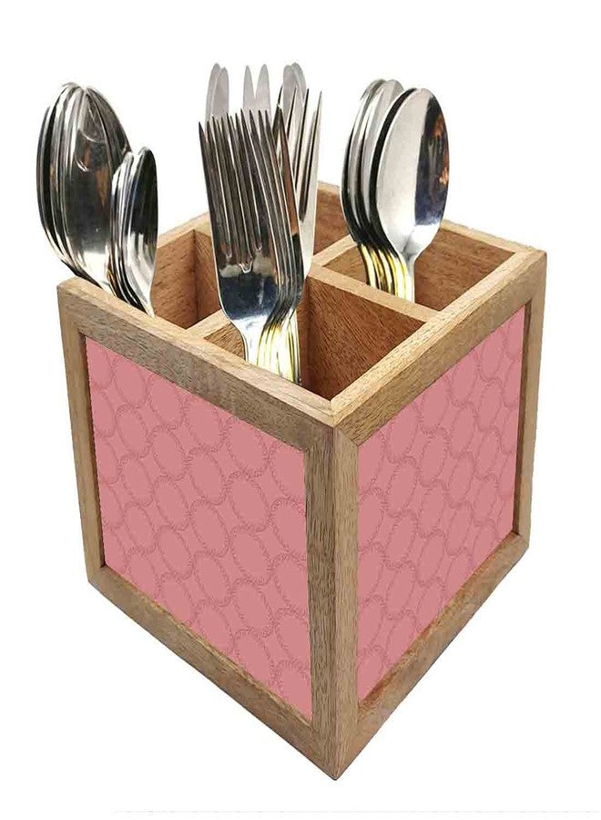 Nutcase Wooden Cutlery Stand Holder Silverware Caddy Spoons Forks Knives Organizer for Dining Table & Kitchen -Made in India-Spoons NOT Included - Peach Pattern Circle - Image 1